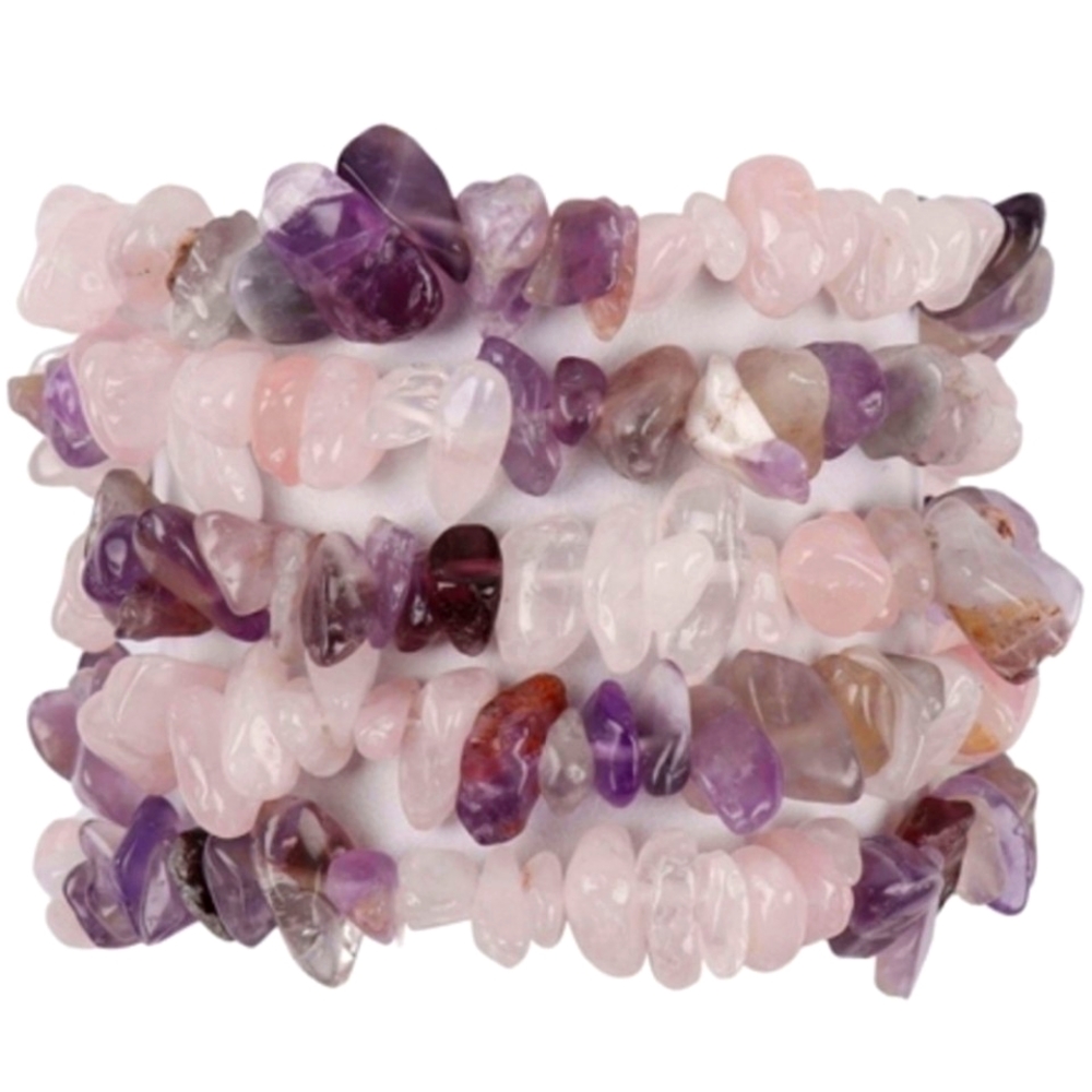 New! Amethyst And Rose Quartz 5pc Stacked Stretchy Bracelet